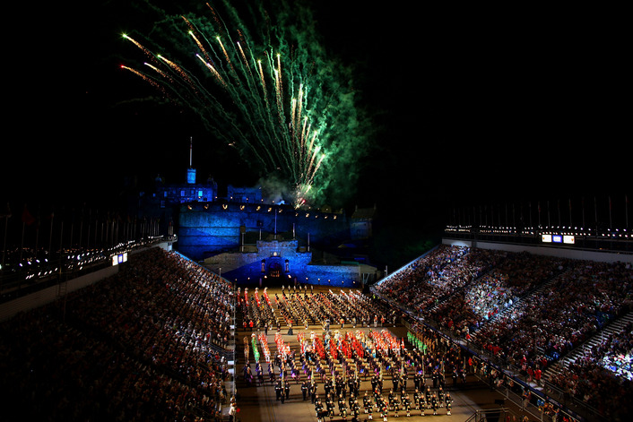 Performers gather during a dress rehearsal of the Military Tattoo on 